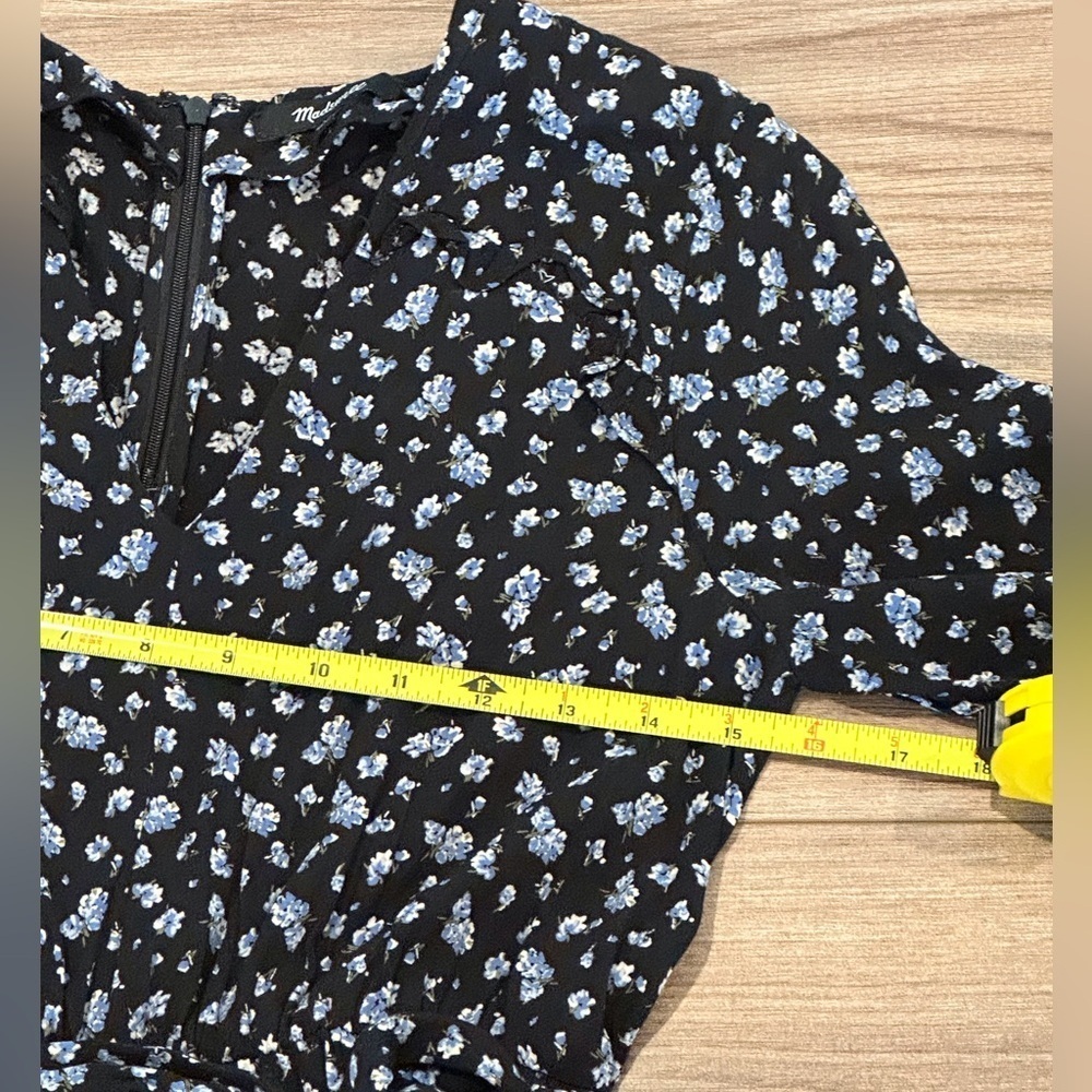 Madewell Black Ruffle-Sleeve Tie-Waist Floral Jumpsuit in Baby’s Breath XS - Picture 9 of 11